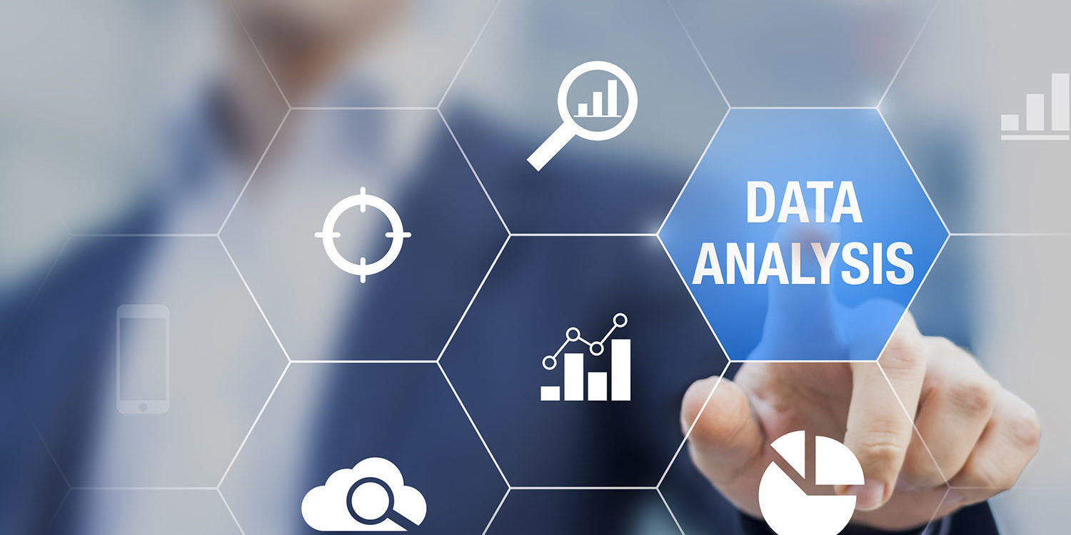 Consultant showing data analysis concept on screen with charts for business intelligence and strategy